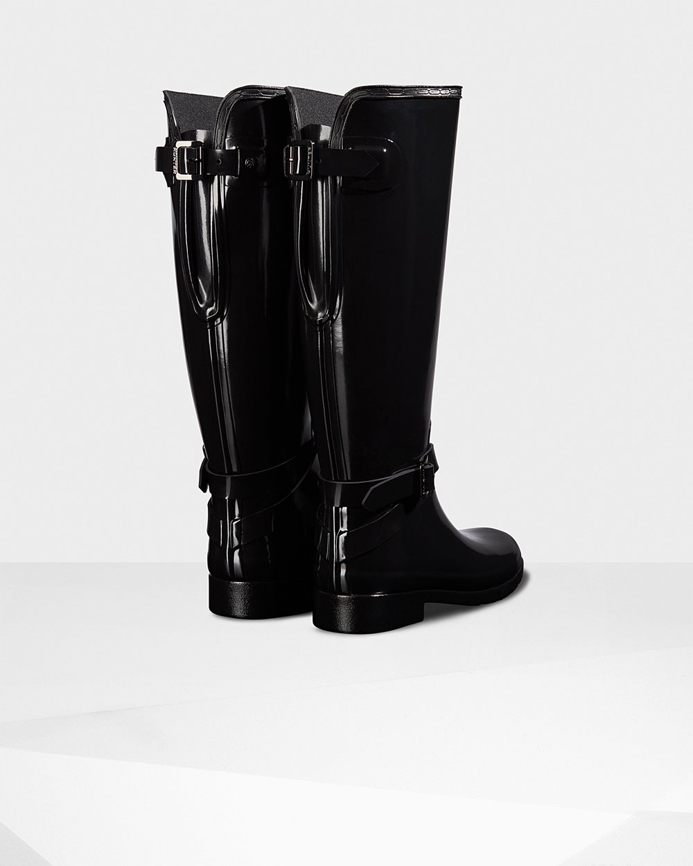 Botas de Lluvia Altas Hunter Mujer - Refined Adjustable Gloss - Negros - BLHDVUW-82